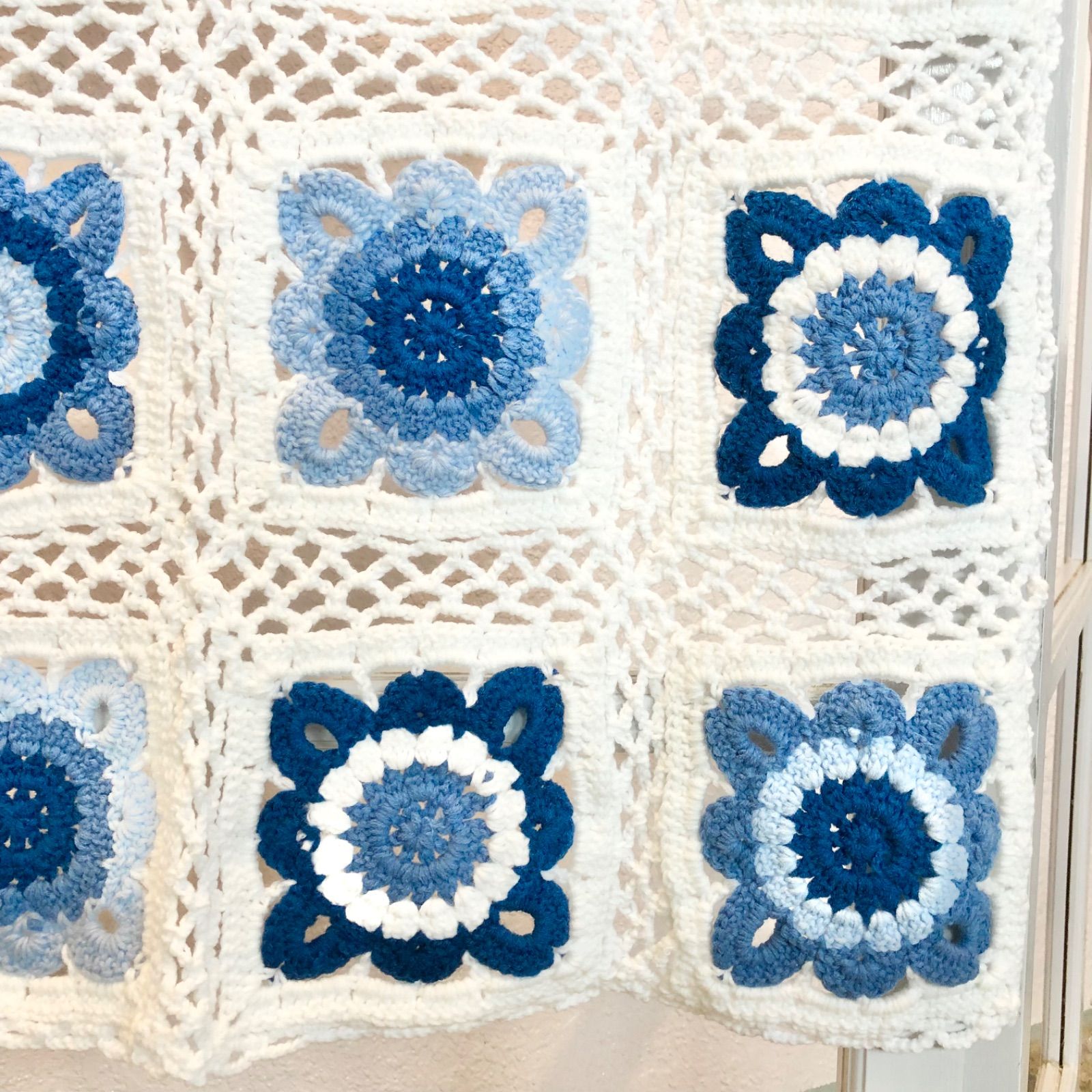 ハンドメイド　ブランケット　マルチカバー　モチーフ　コットン ハンドメイド バラ ブランケット モチーフ マルチカバー
