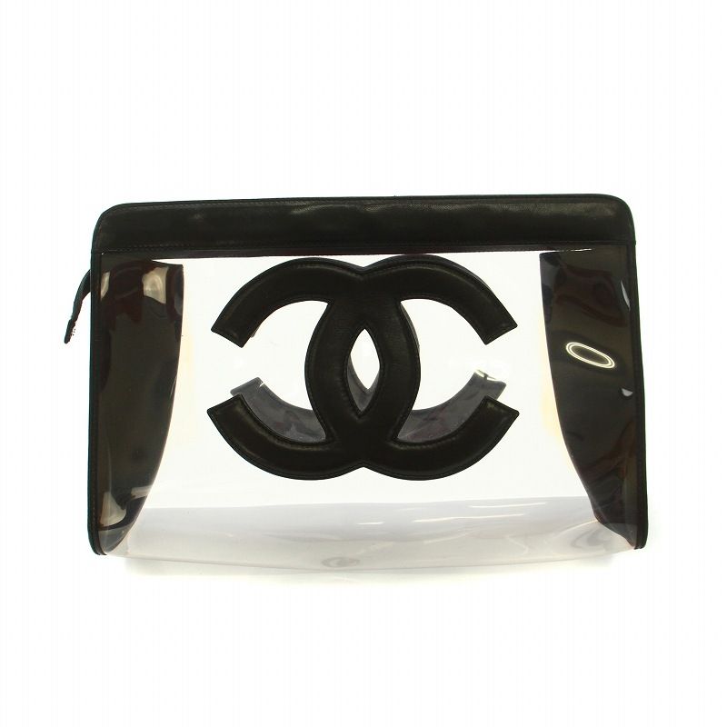 シャネル CHANEL 3番台 90s クリアクラッチバッグ レザー ビニール 