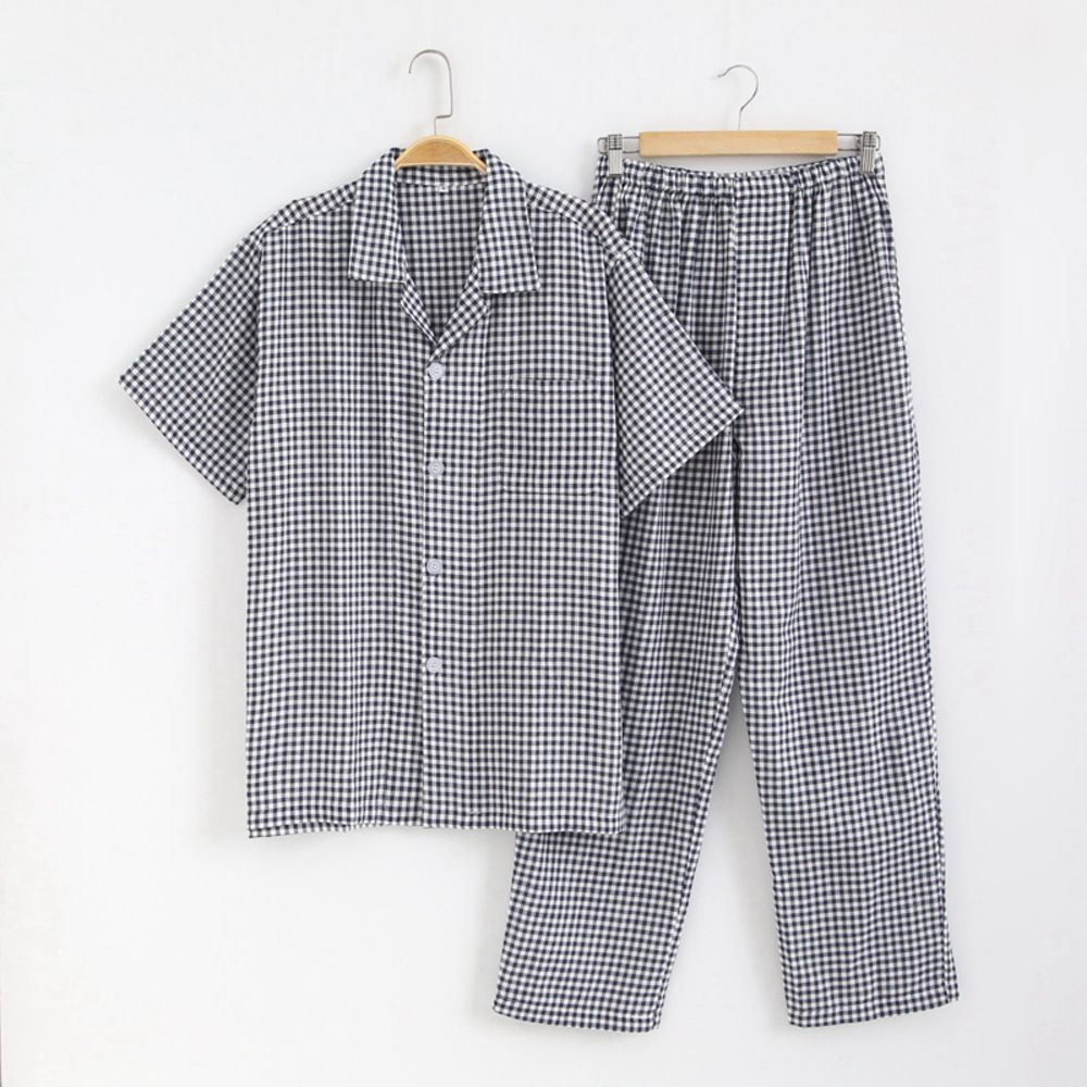 ネイビー×チェック  XL  ルームウェア メンズ pk002 ルームウェア メンズ 上下 パジャマ 寝巻き 寝間着 寝巻 ルームウエア 部屋着 室内着 ナイトウェア ナイトウエア セットアップ 春 夏 半袖 