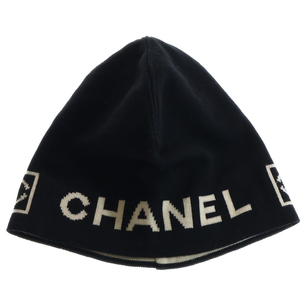 CHANEL ウールビーニー 黒 ロゴ付き CHANEL ウールビーニー 黒 ロゴ付き CHANEL ウールビーニー 黒