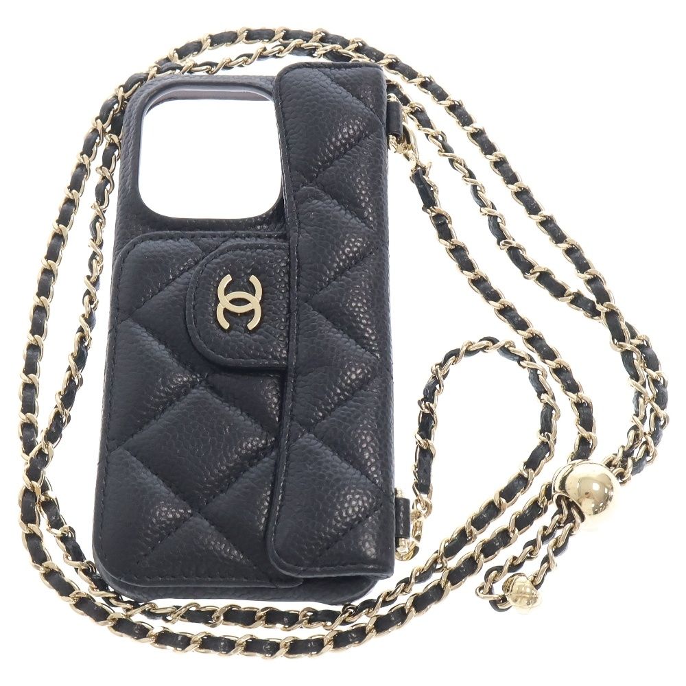 美品 シャネル iPhone15Proケース キャビアスキン チェーンショルダー 美品 シャネル キャビアスキン iPhone15proケース チェーンショルダー