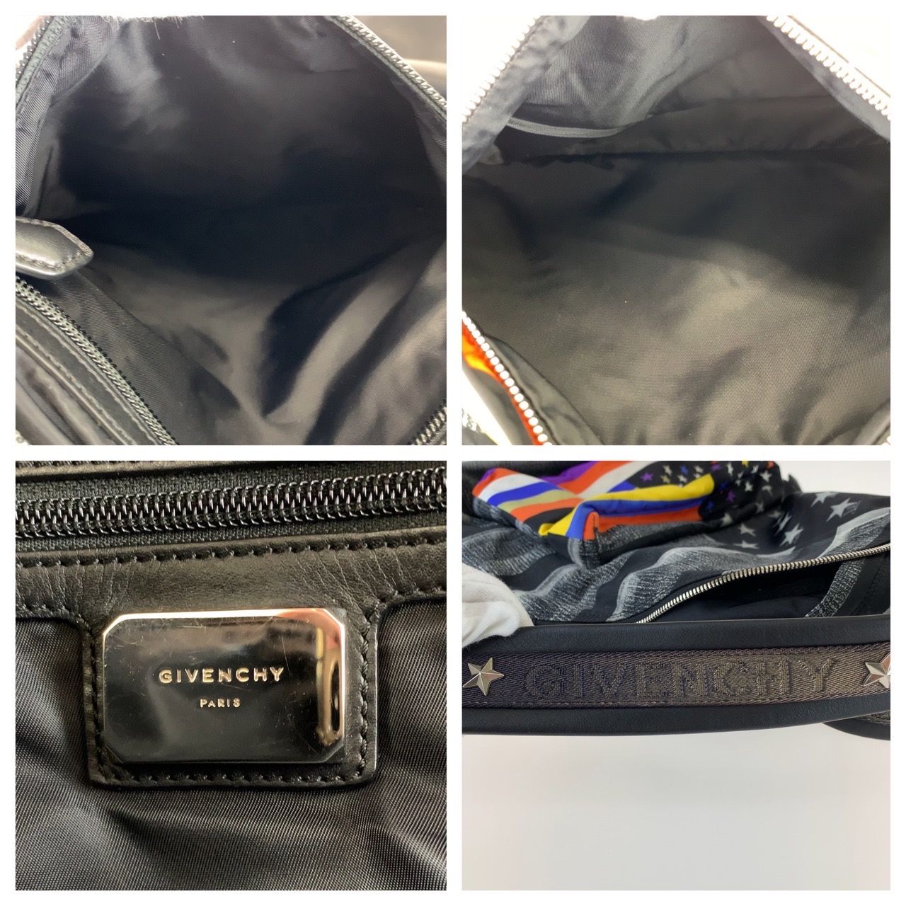 美品 Givenchy ジバンシー 星条旗柄 スタッズ マルチカラー ナイロン レザー リュックサック バックパック メンズ 401156  【中古】【中古】