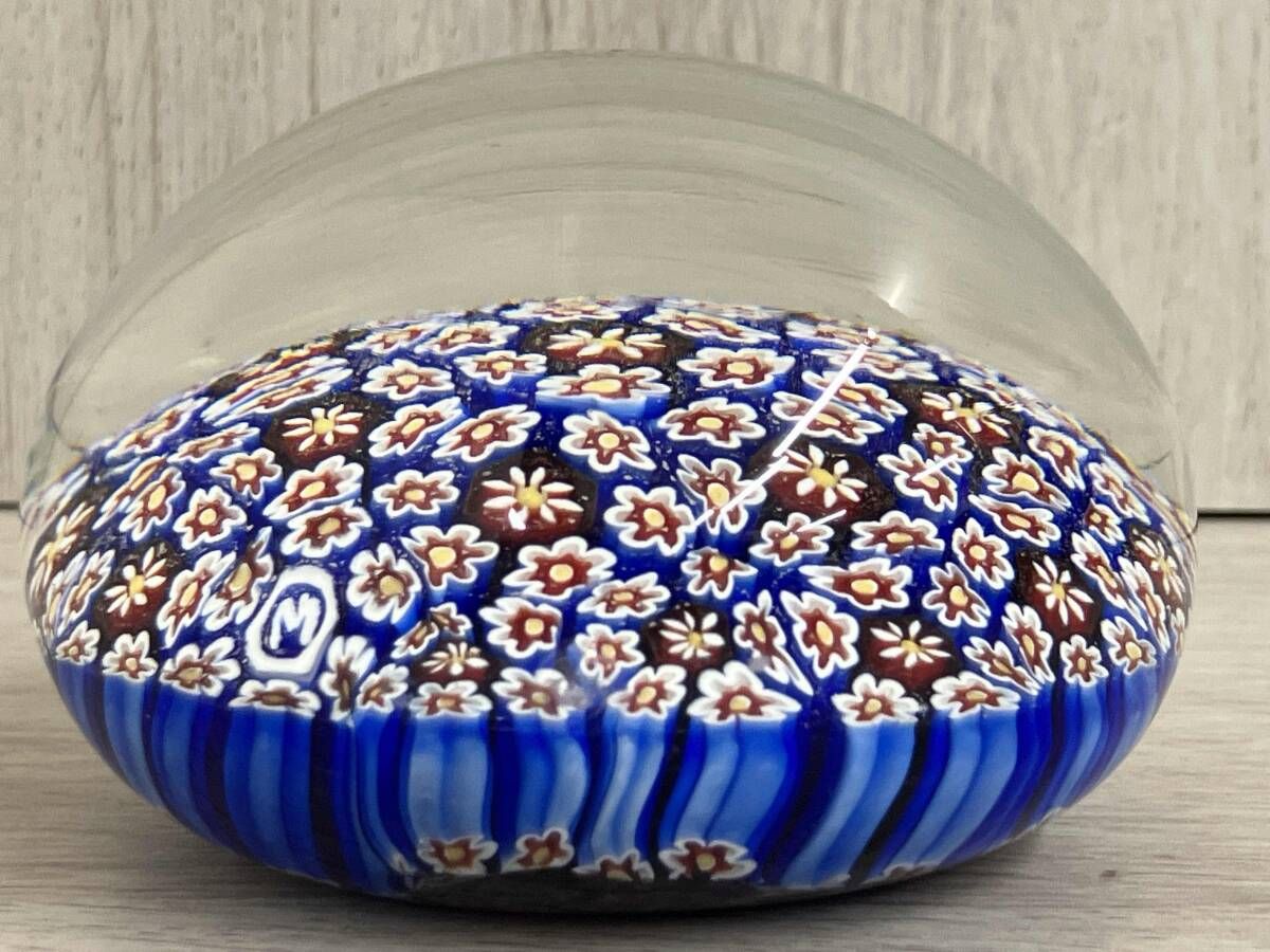 ベネチアンガラス エッグ型 ペーパーウエイト 文鎮 ラッティチーノ模様