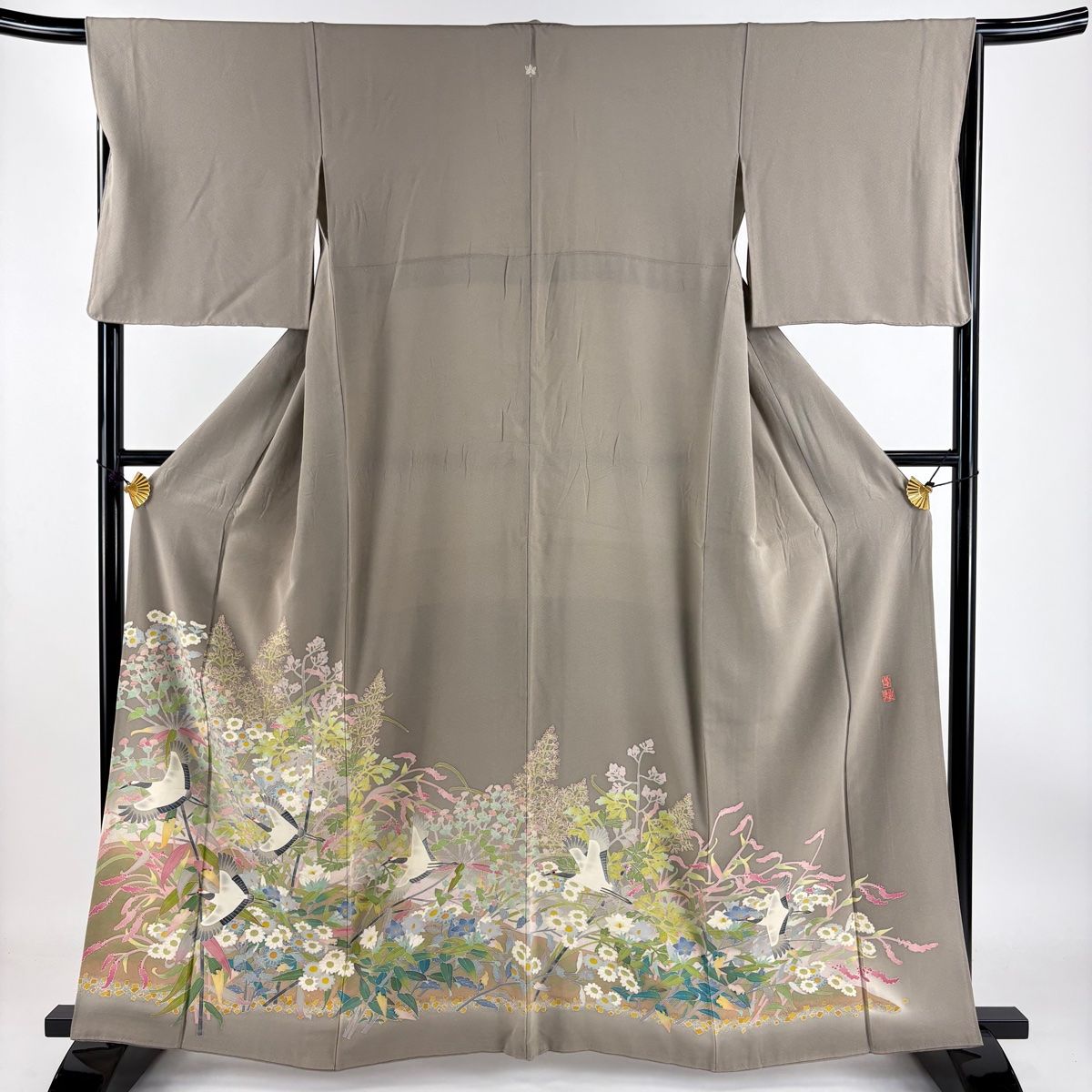 訪問着 正絹 蝶々 花 身丈167cm 裄丈67cm 付下 良品 中古 リサイクル 着物