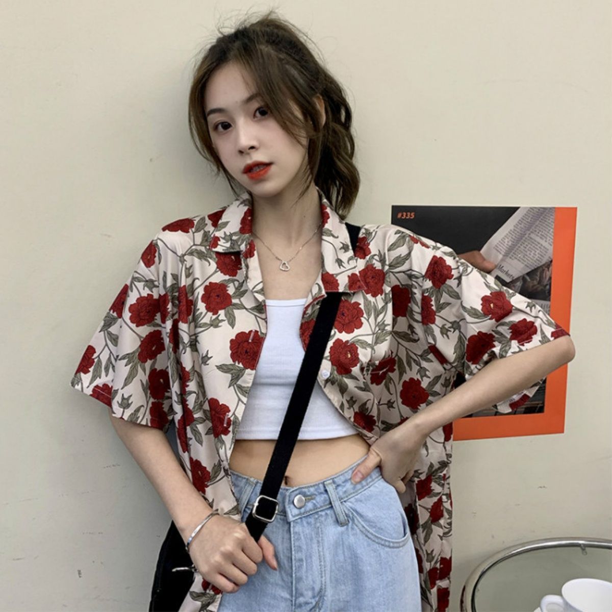 花柄 シャツ レディース 柄シャツ 半袖 薔薇柄 バラ 半袖シャツ 