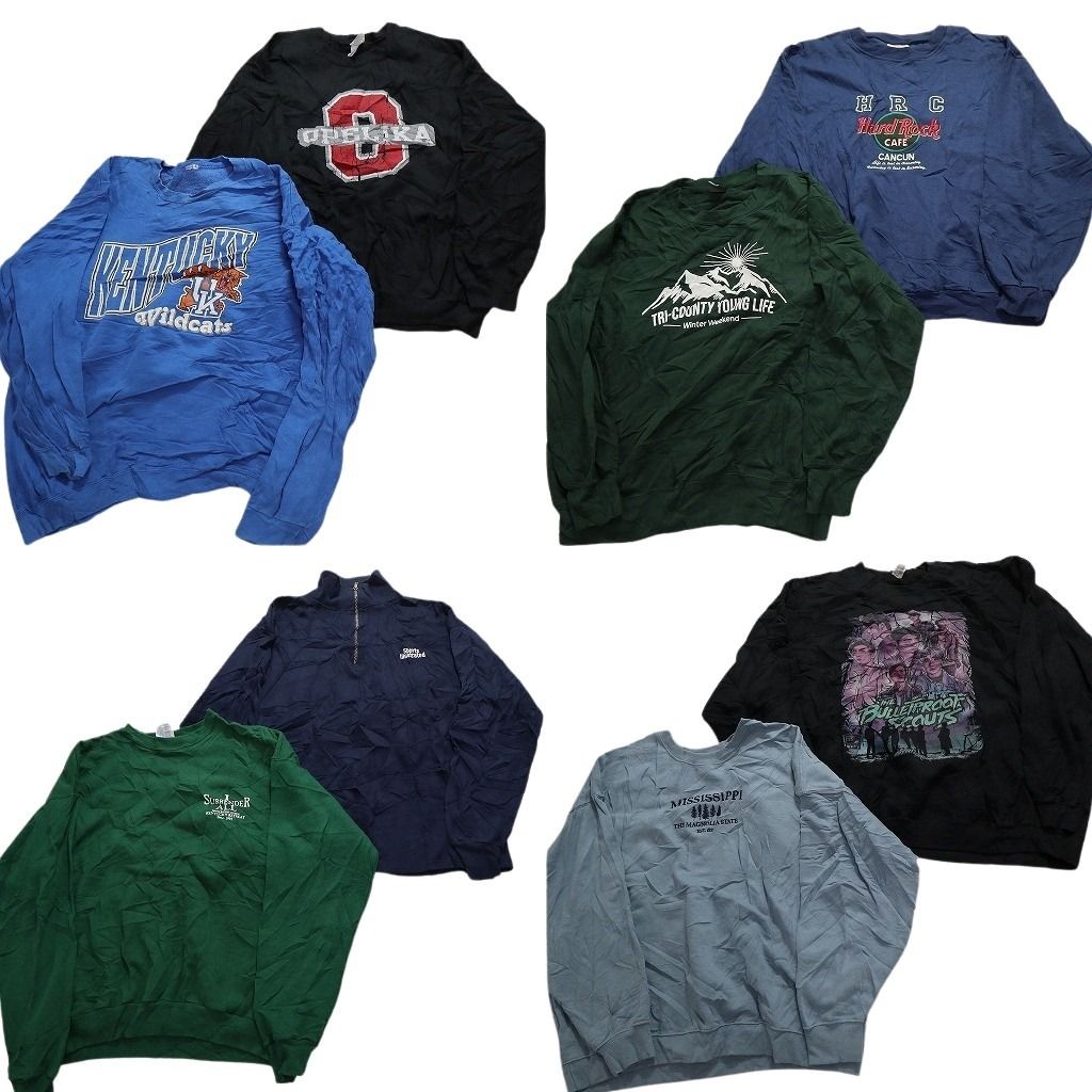 古着卸 まとめ売り カラー スウェット 8枚セット (メンズ XL /2XL ) ワンポイント ハーフジップ ハードロックカフェ 単色系 MW5155
