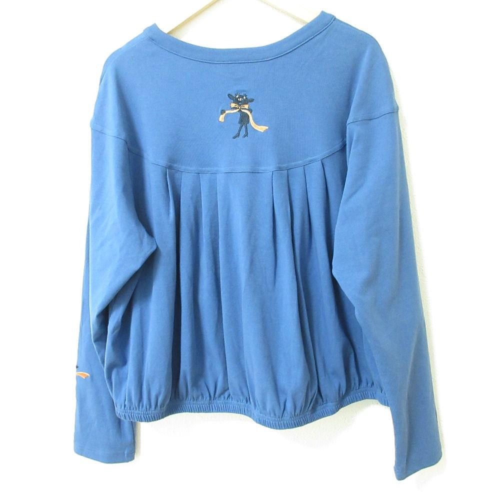 ♥ OLLEBOREBLA ALBEROBELLO オレボレブラ アルベロベロ 刺繍 ギャザー ロングスリーブ カットソー サイズM ブルー レディース 古着