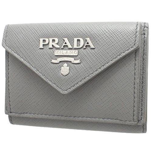 PRADA(プラダ) 三つ折り財布 コンパクト財布 ミニウォレット 3つ折り サフィアーノレザー SAFFIANO COLOUR  MARAMO/PESCA グレー ピンク シルバー金具 1MH021 レディース 40802066728【中古】【アラモード】