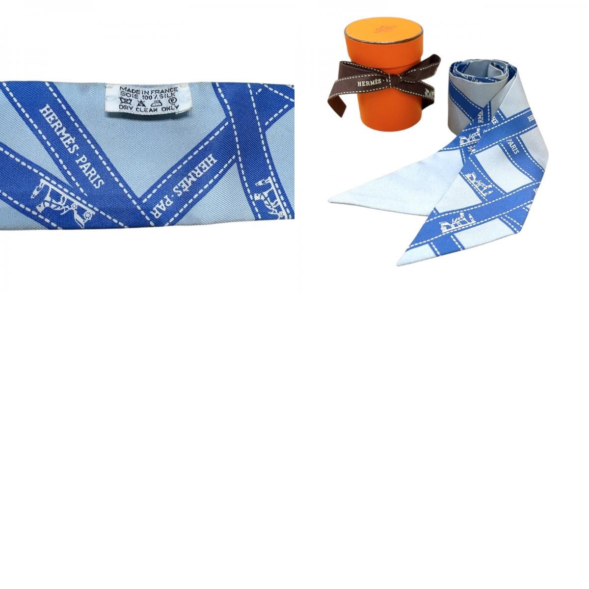 HERMES ツイリー スカーフ ボルデュック Bolduc エルメスツイリー ボルデュック/Bolduc リボン柄 白/茶
