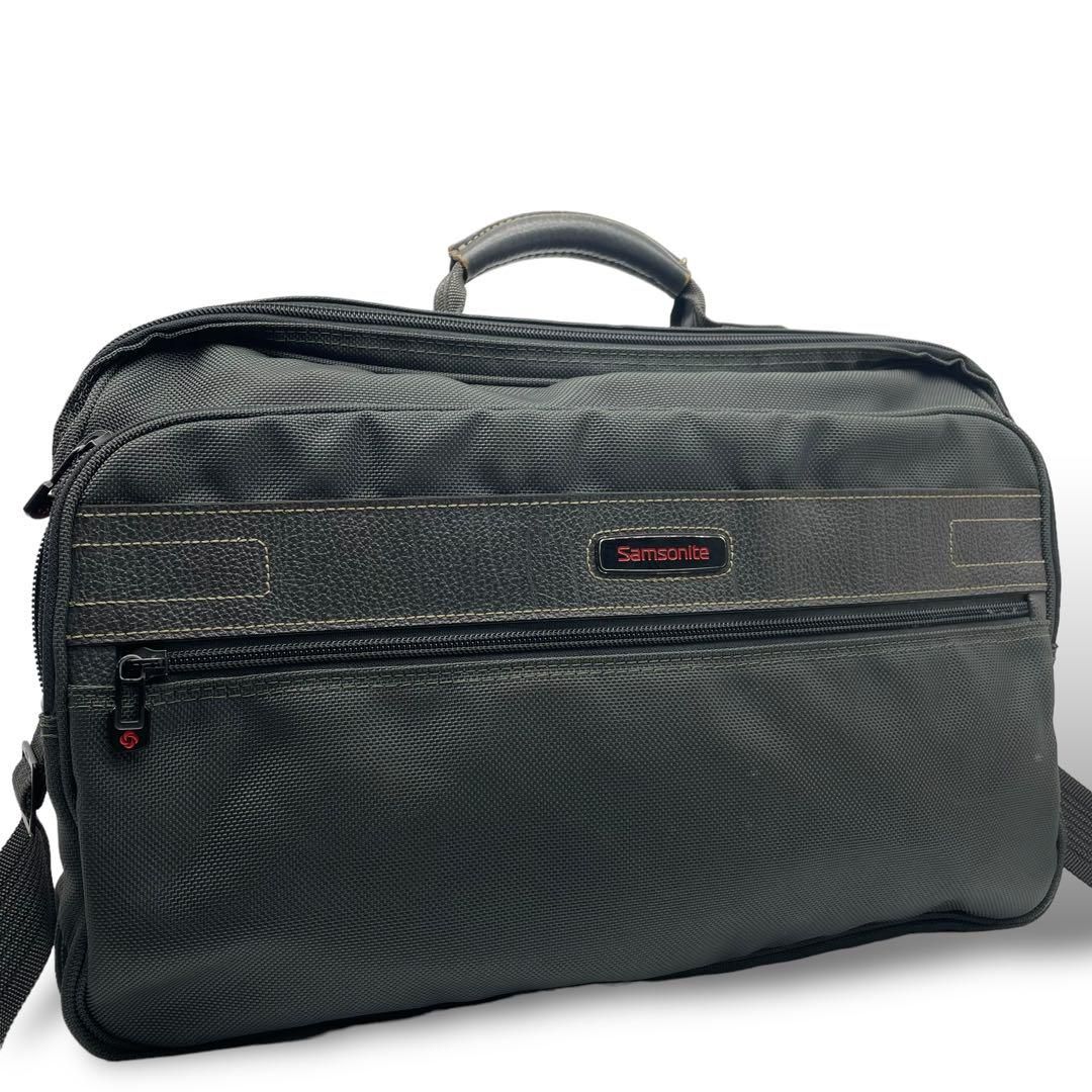 Samsonite サムソナイト ビジネスバッグ ナイロン 深緑 モスグリーン【中古】メンズ 2way 斜め掛け A4 PC収納 通勤