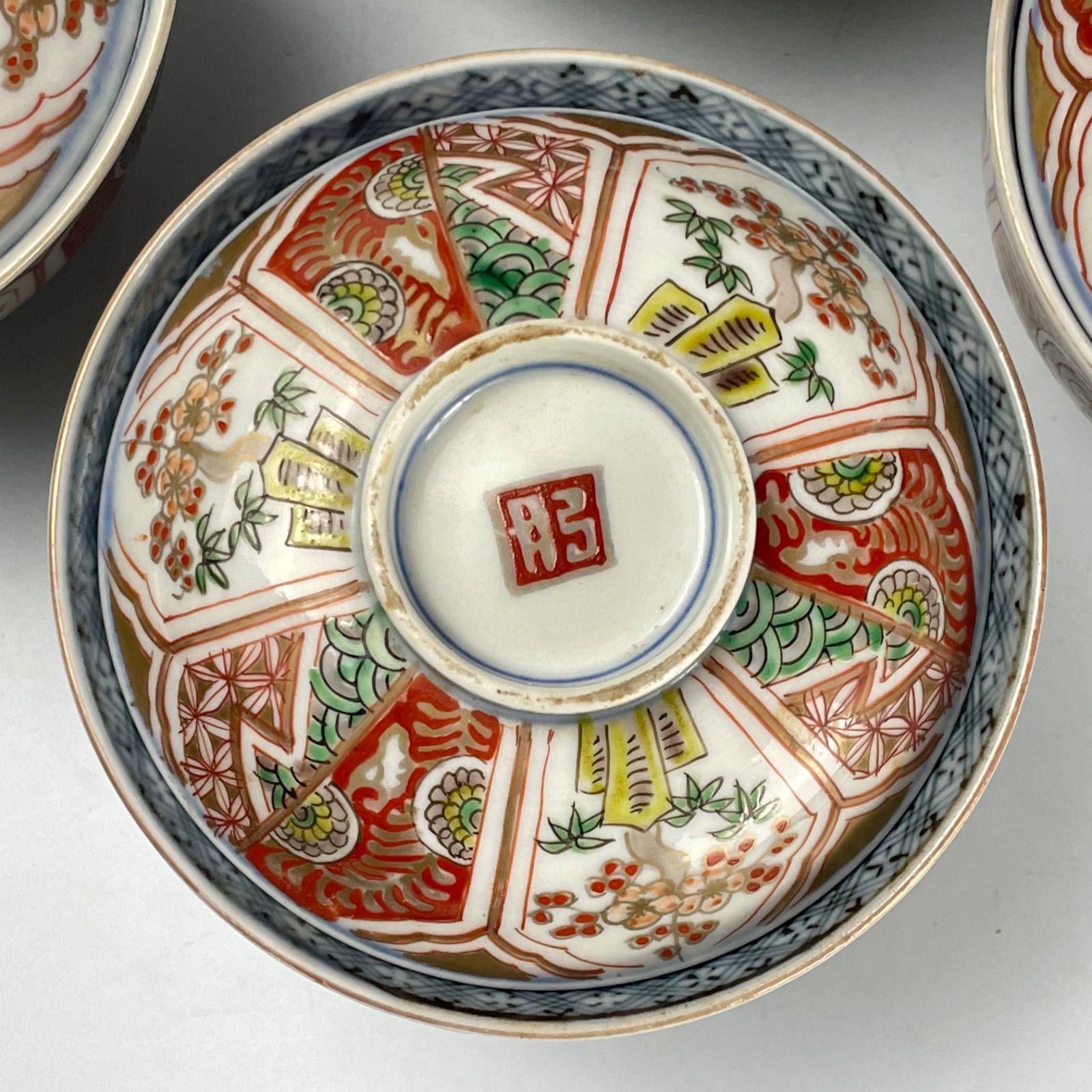 骨董 伊万里 蓋付き 茶碗 碗 色絵 錦手 アンティーク 5つ〜 錦手 蓋