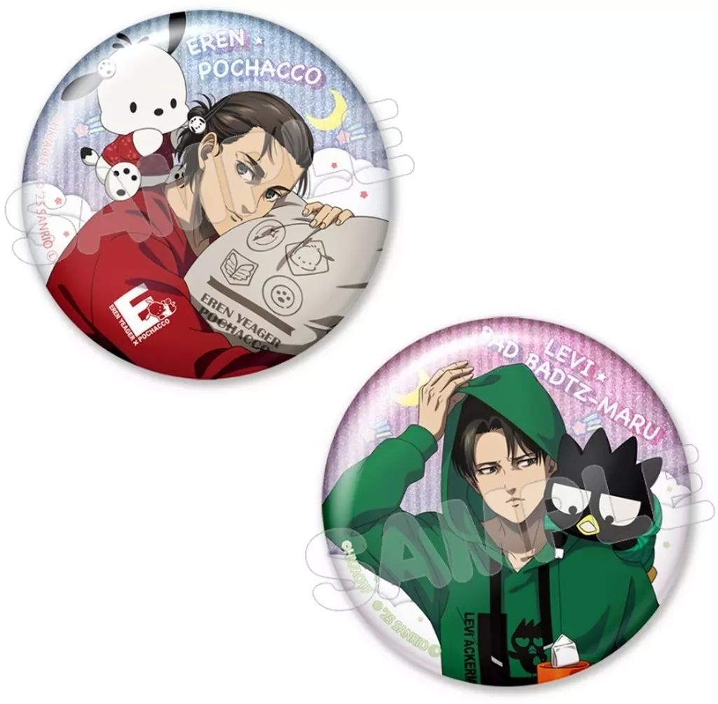 新品】バッジ・ビンズ エレン×ポチャッコ＆リヴァイ×バッドばつ丸