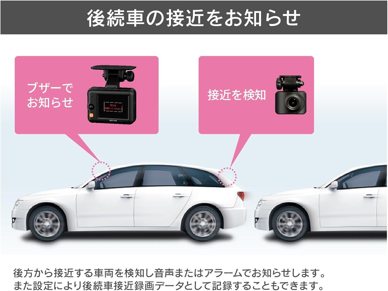 後続車両接近お知らせ機能搭載 駐車監視機能