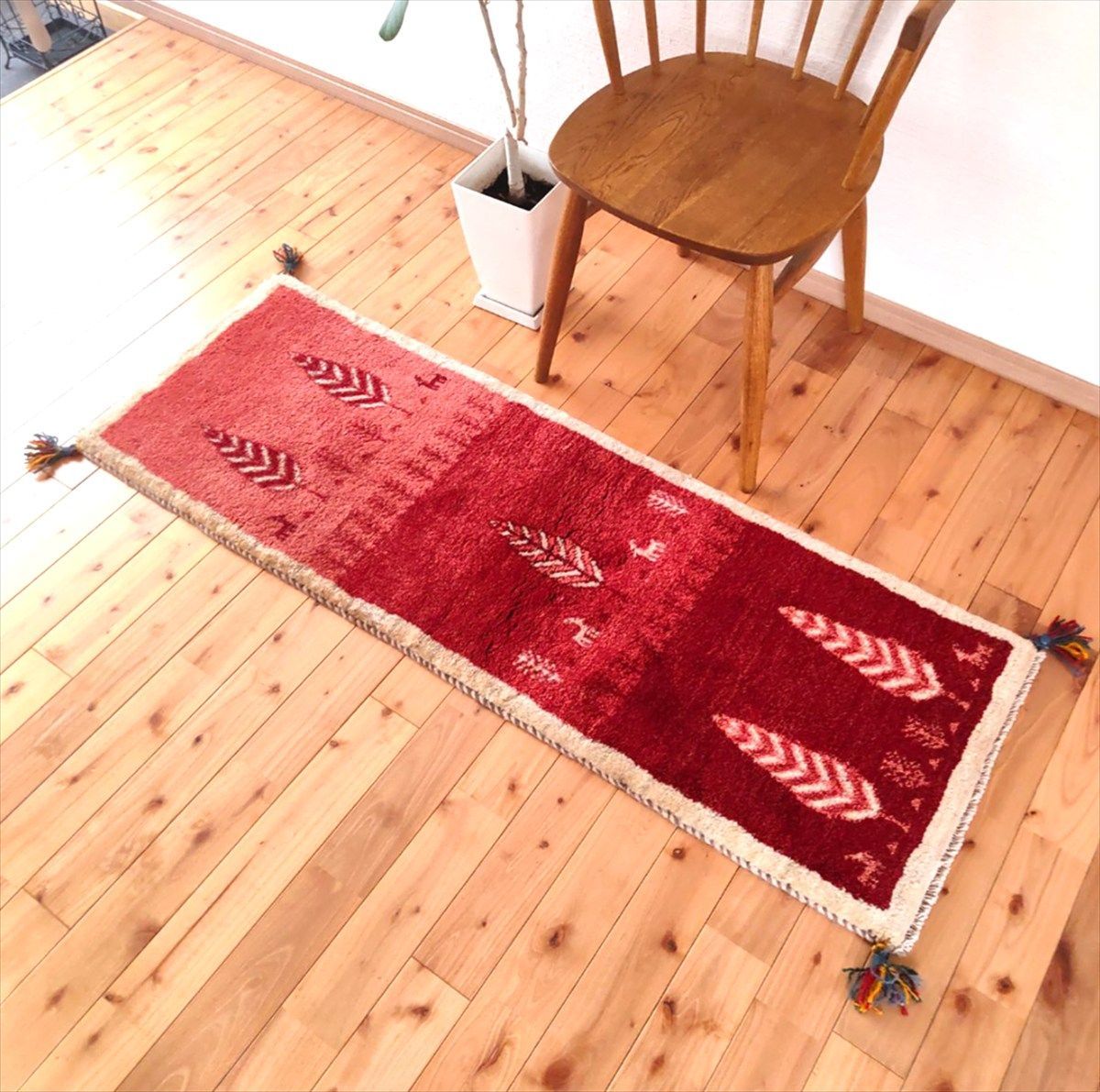 ペルシャ ギャッベ リビング 195×150 桃色 花 ペルシャ ギャッベ