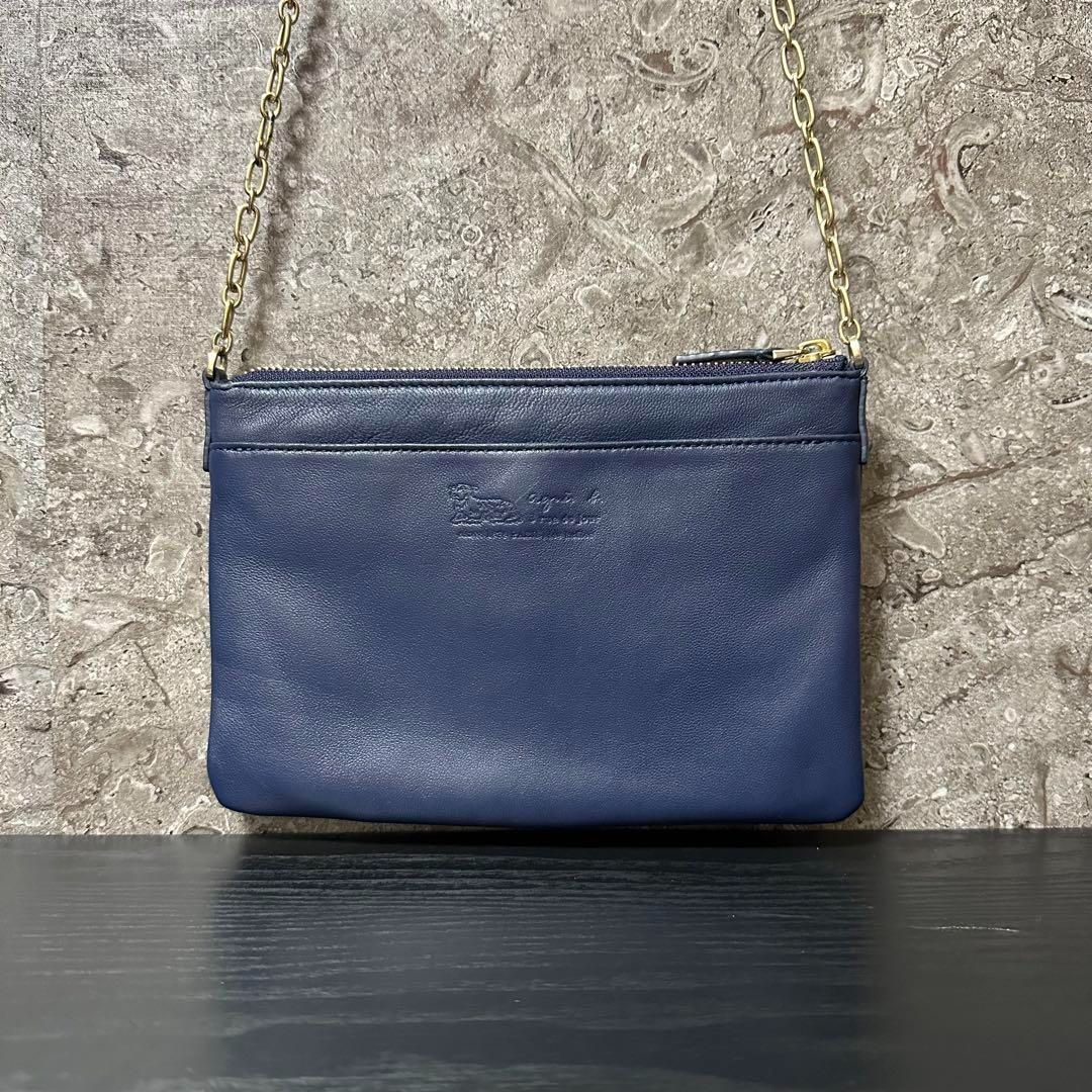 美品】agnes b. アニエスベー 羊革ラムレザー ショルダーバッグ 紺 