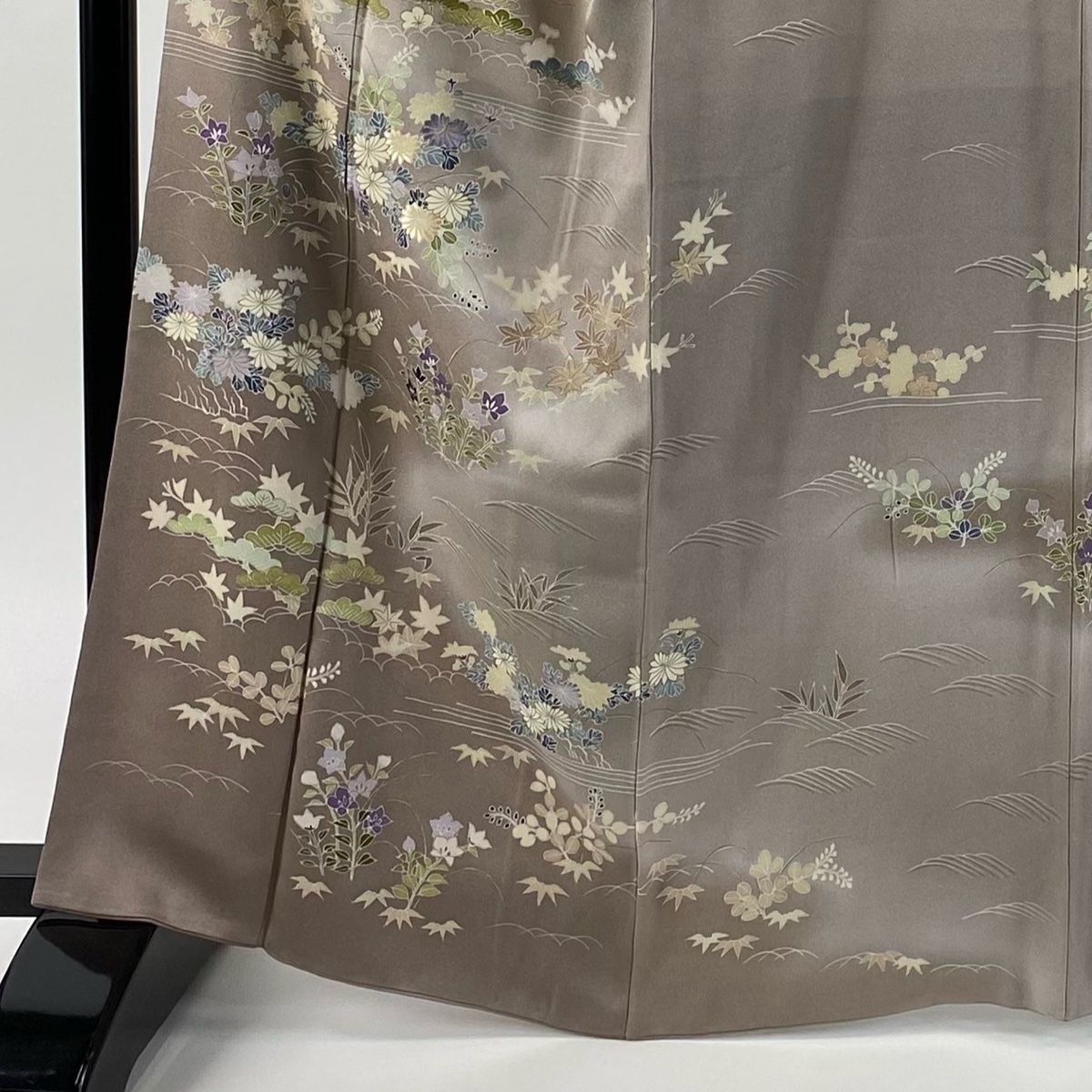 訪問着 身丈164.5cm 裄丈64.5cm M 袷 千總 落款 秋草 松竹梅 刺繍 ぼかし 灰茶 正絹 名品