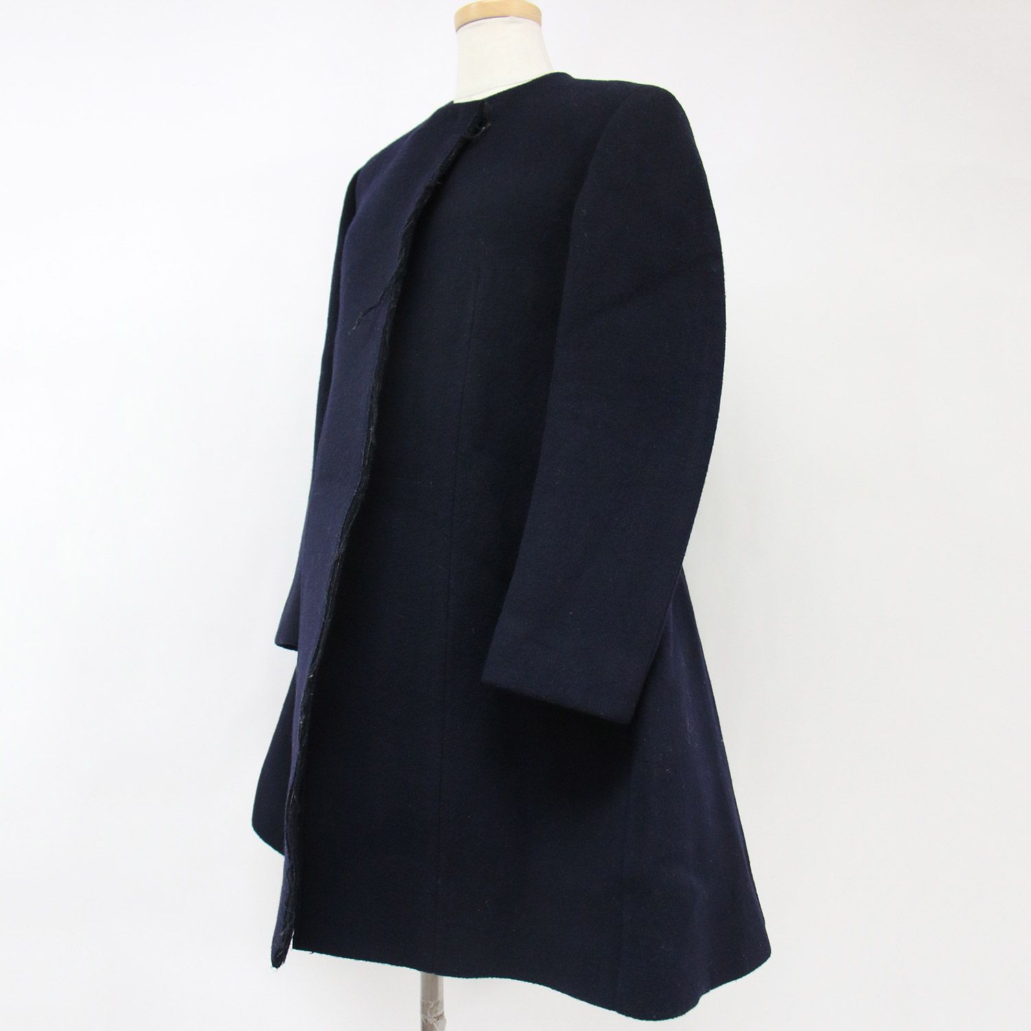 CELINE セリーヌ コート ノーカラーコート ウール ネイビー 紺 34(XS  