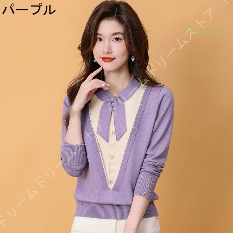 セーター レディース リブ ニット クルーネック リボン 秋 カジュアル 通勤 アウター 無地 体型カバー あったか 長袖 チュニック シンプル トップス おしゃれ pai5a045546 WWW_MORNINGWALKER_COM