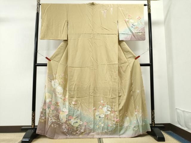 平和屋着物●訪問着　流水草花丸文　暈し染め　金彩　正絹　逸品　CAAS7380yc 平和屋着物○訪問着 流水草花丸文 暈し染め 金彩 正絹 逸品 CAAS7380yc