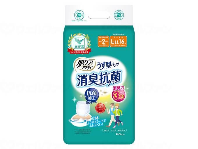 ケース販売 日本製紙クレシア 肌ケアアクティ うす型パンツ消臭抗菌プラス Ｌ ＬＬ１６枚