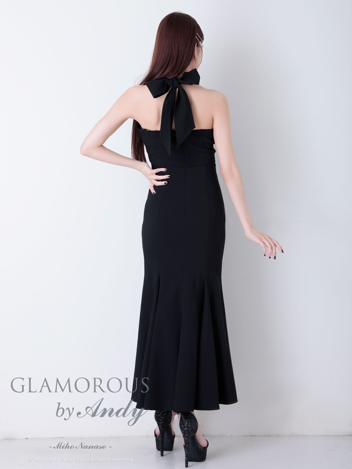 ワインレッドS OF05 GMS-V882-WR-2509 Andy GLAMOROUS アンディグラマラス クロスホルター バストシアー ストレッチ シンプル マーメイド ロングドレス キャバドレス long MAAHADDERANG_COM