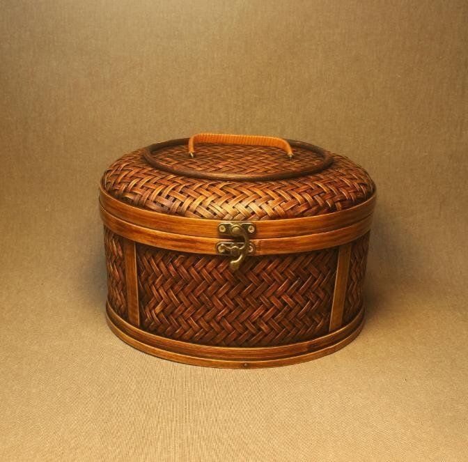 人気推薦 民芸職人手作り 古風 自然竹の編み上げ 茶籠 茶道具収納 便攜 竹編細工籠