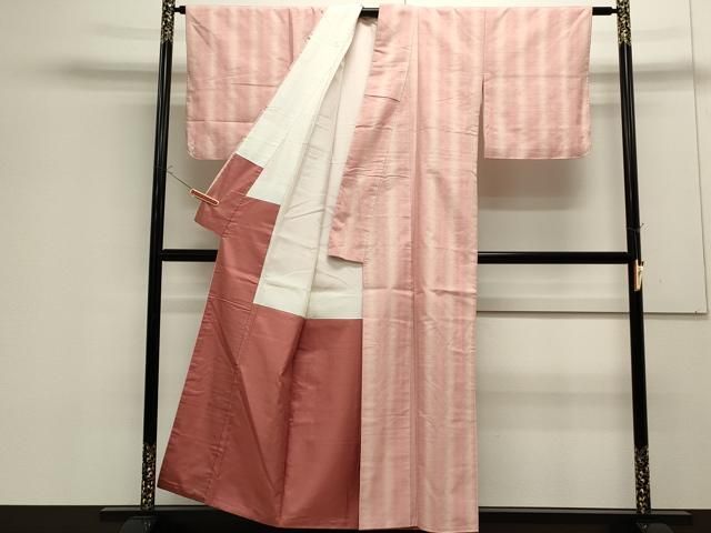 平和屋着物○紅花紬 米沢 間道 やまと誂製 正絹 逸品 未使用