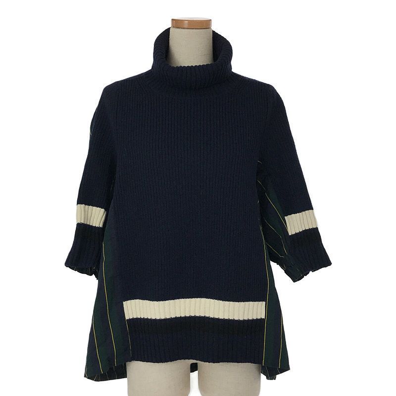 sacai - sacai / サカイ | 2018AW | ドッキング プルオーバー ニット | 1 | ネイビー/グリーン | レディース sacai / サカイ | 2018AW | ドッキング プルオーバー ニット | 1