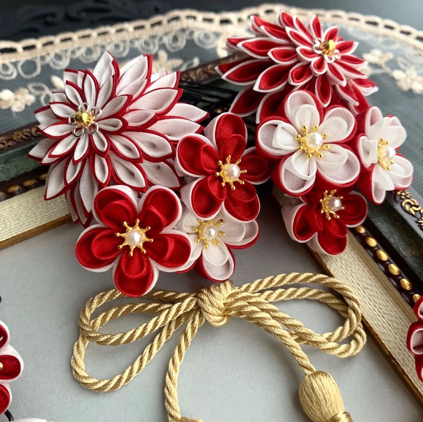 つまみ細工 かんざし 振袖髪飾り 紅白 赤 白 梅 花かんざし 成人式