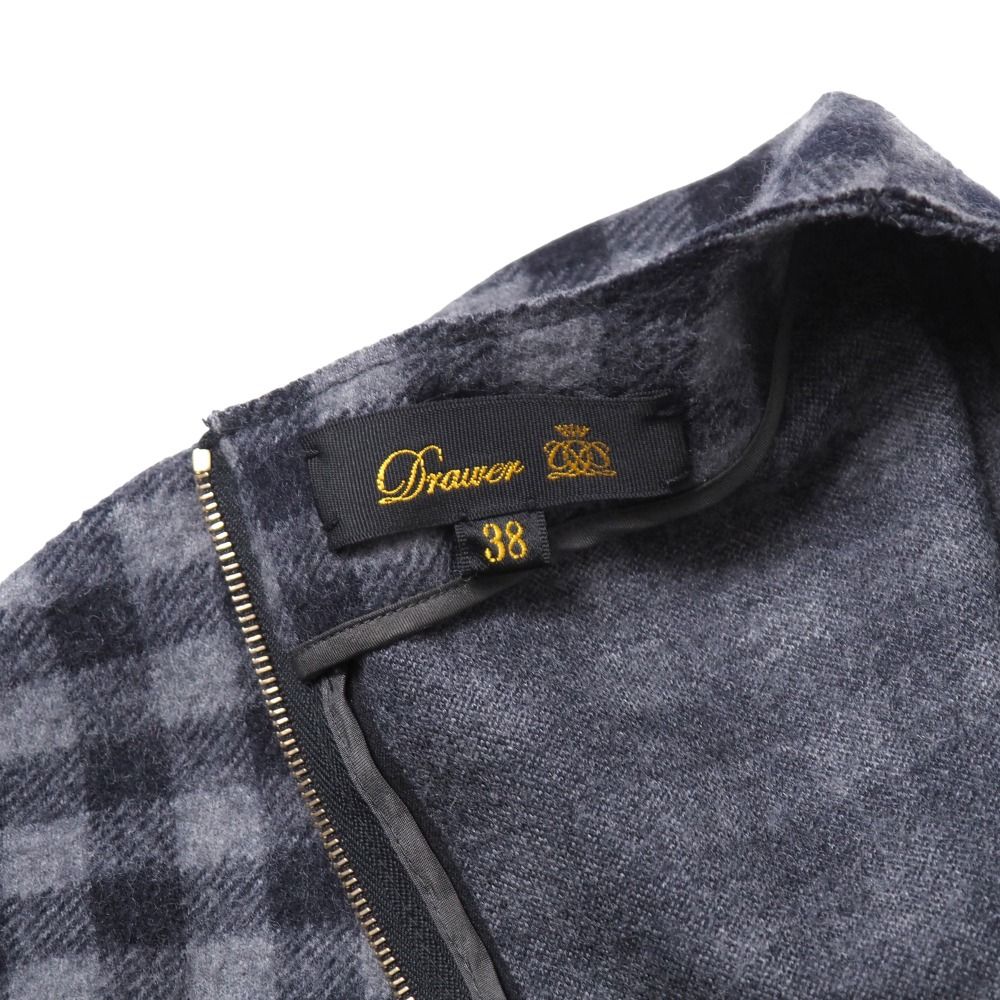 □美品□Drawer ドゥロワー ワンピース サイズ38 ノーカラー チェック  