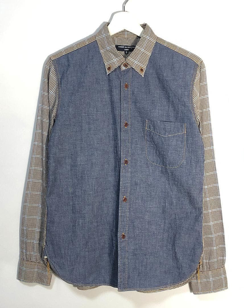 人気 14AW コムデギャルソンオム ドッキング シャンブレー デニムシャツ マチ付き 赤耳 Comme des Garcons Homme Docking shirts