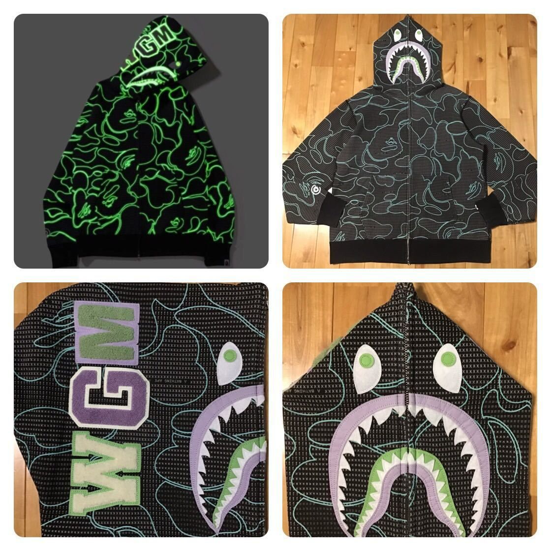 ☆蓄光☆ XL TEXT CODE CAMO SHARK FULL ZIP HOODIE a bathing ape