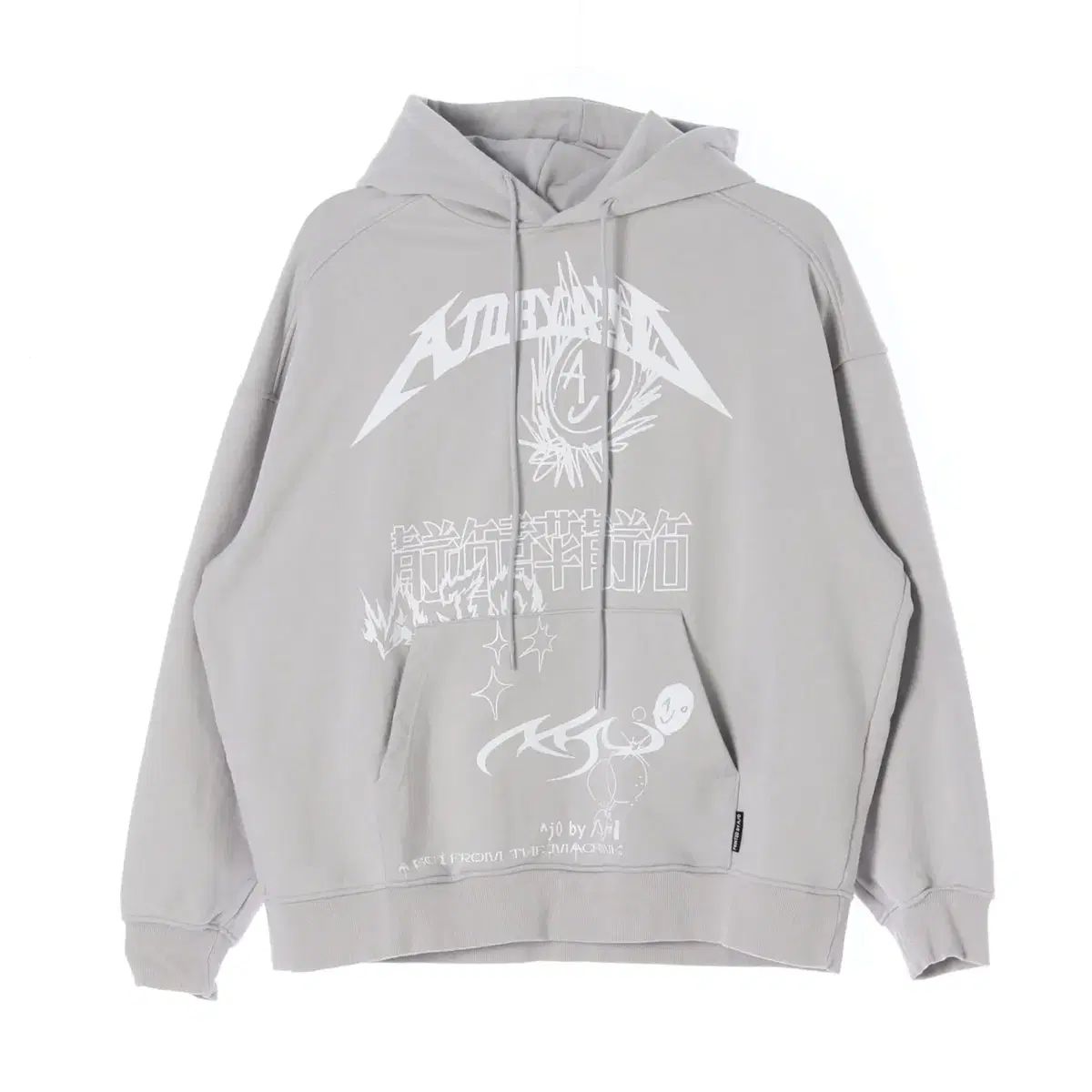 新品 XL AJOBYAJO(アジョバイアジョ) ライトグレー ロゴ プリント フード Tシャツ