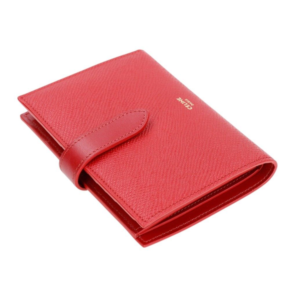 セリーヌ 財布 二つ折り ベルト 10B64 3BFP 27ED レッド 本革 CELINE セリーヌ 財布 二つ折り ベルトフラップ ミディアム