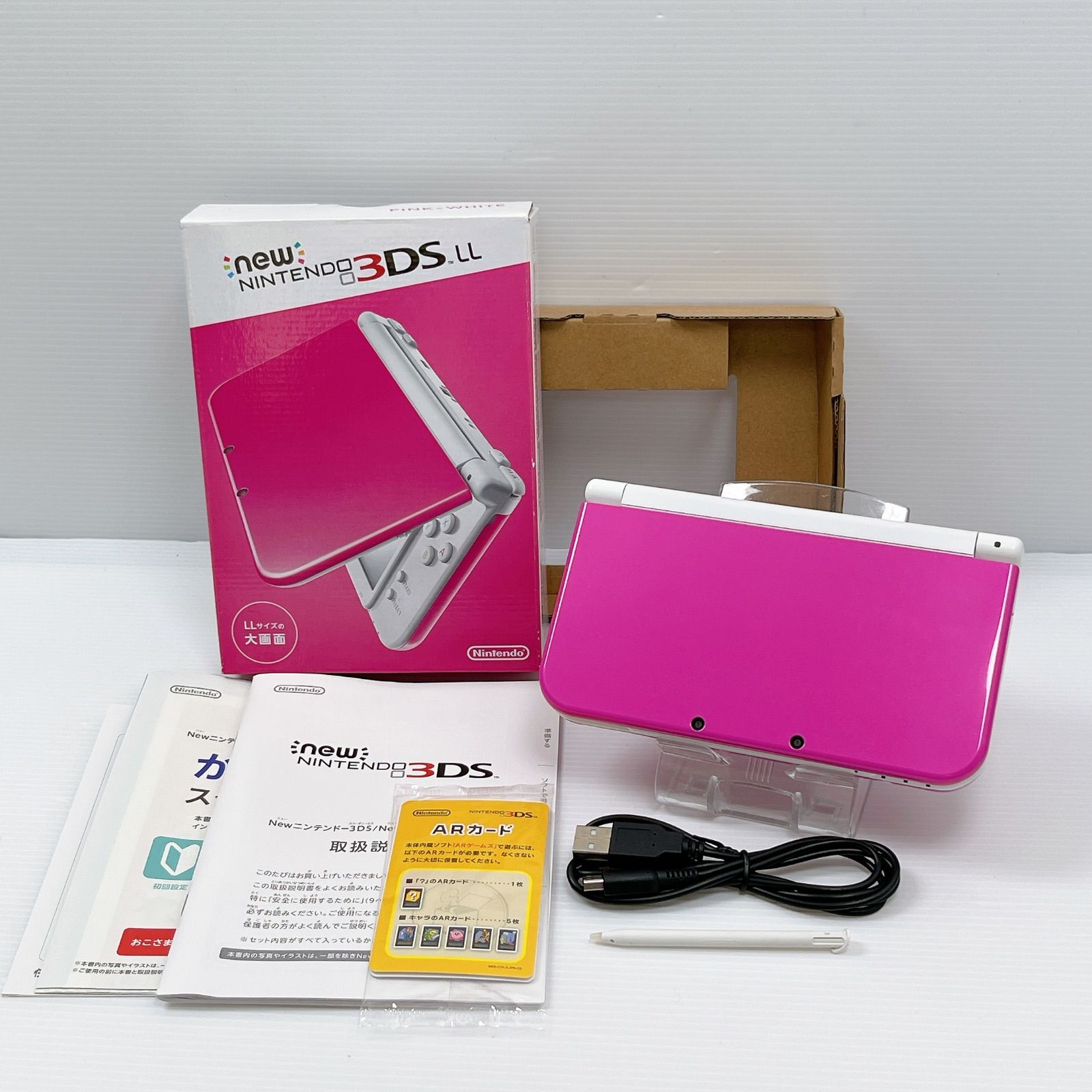New ニンテンドー 3DSLL ピンクホワイト 上画面IPS液晶 遊べるセット 動作 済み ds 3dsll 3DS LL任天堂