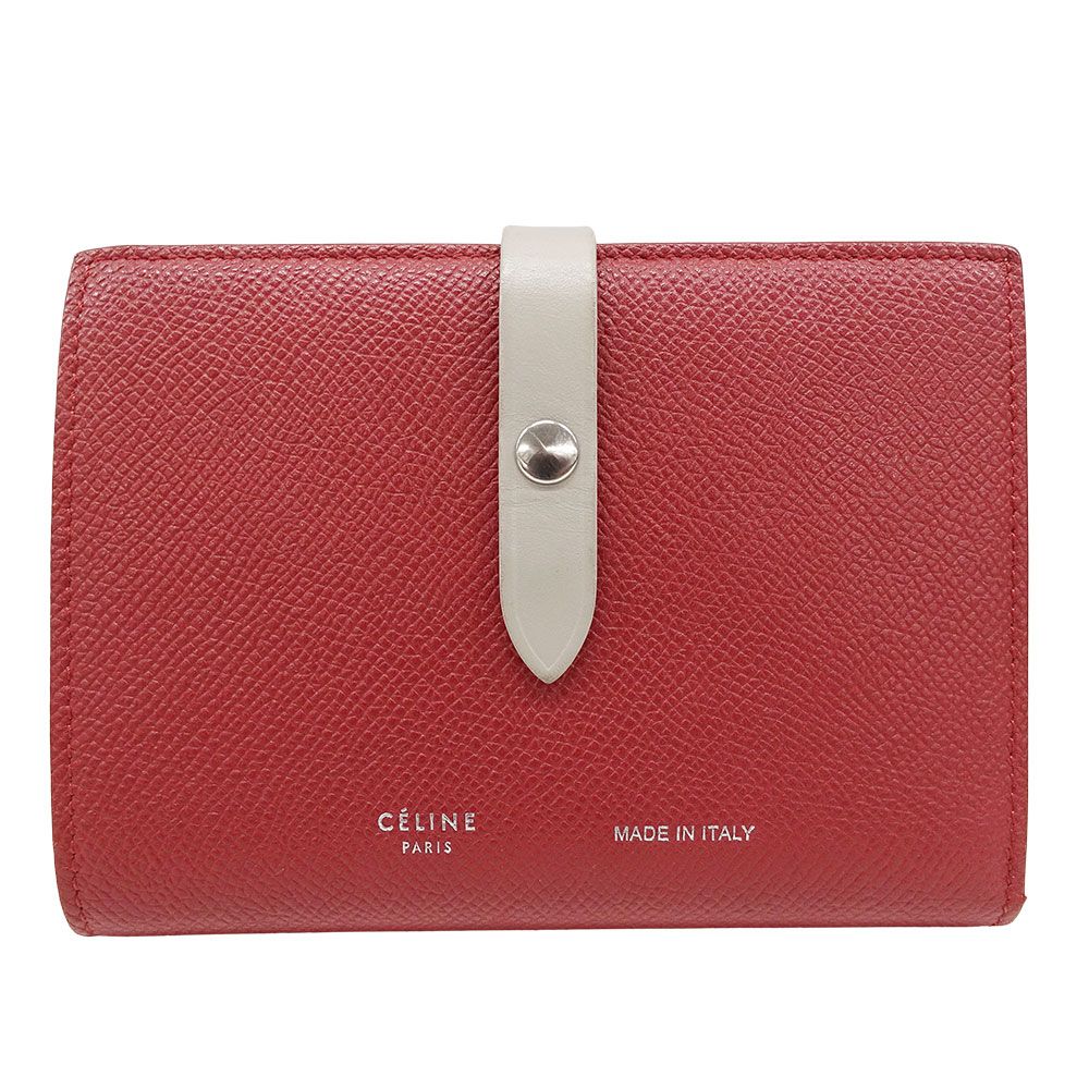 セリーヌ CELINE 財布 レディース ブランド 二つ折り財布 レザー ミディアムストラップ マルチファンクション レッド おしゃれ 無地 シンプル 大人