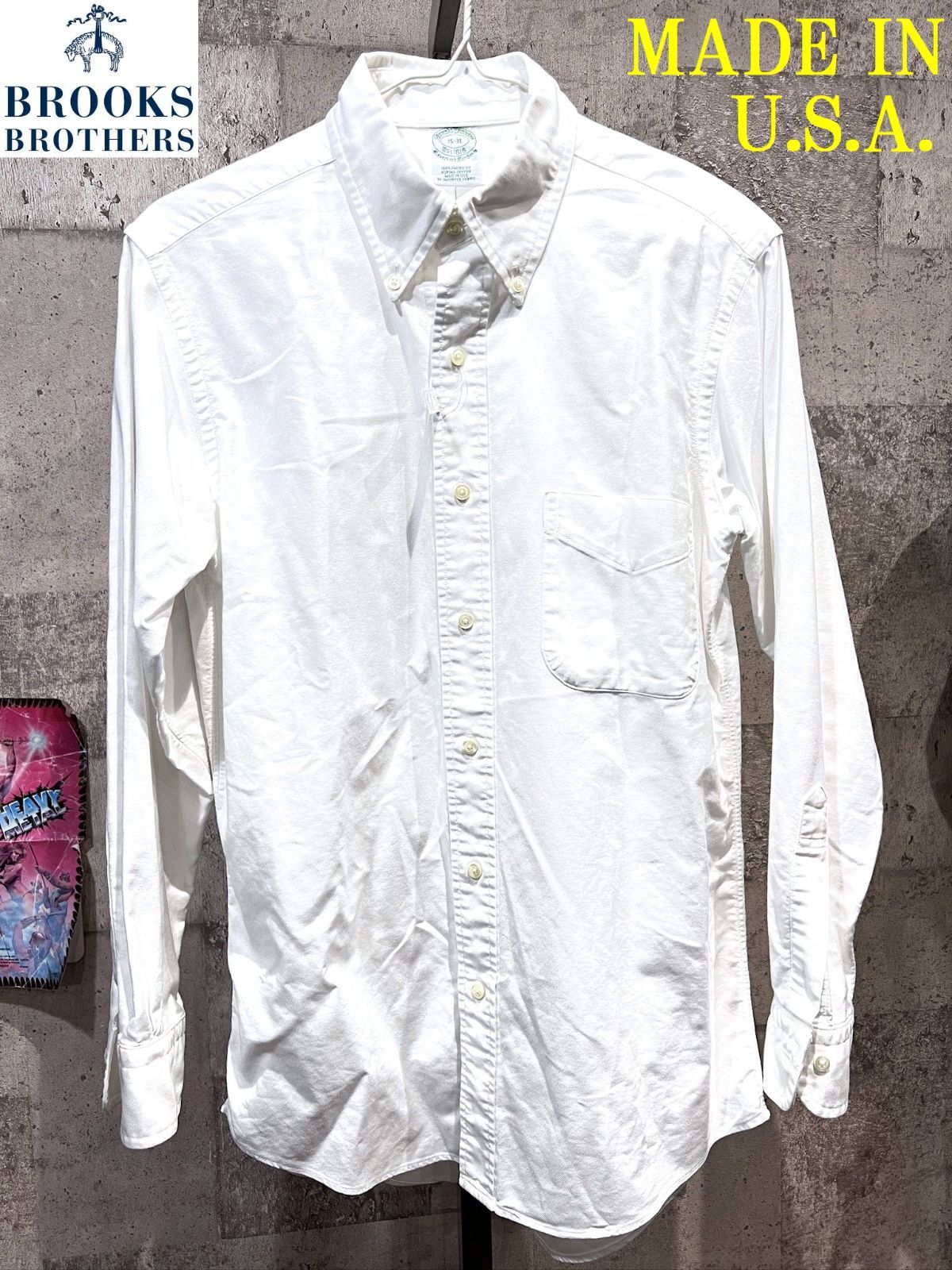 USA製 Brooks Brothers makers シャツ 白 長袖 15 古着 90's USA製 Brooks Brothers ブルックスブラザーズ Makers