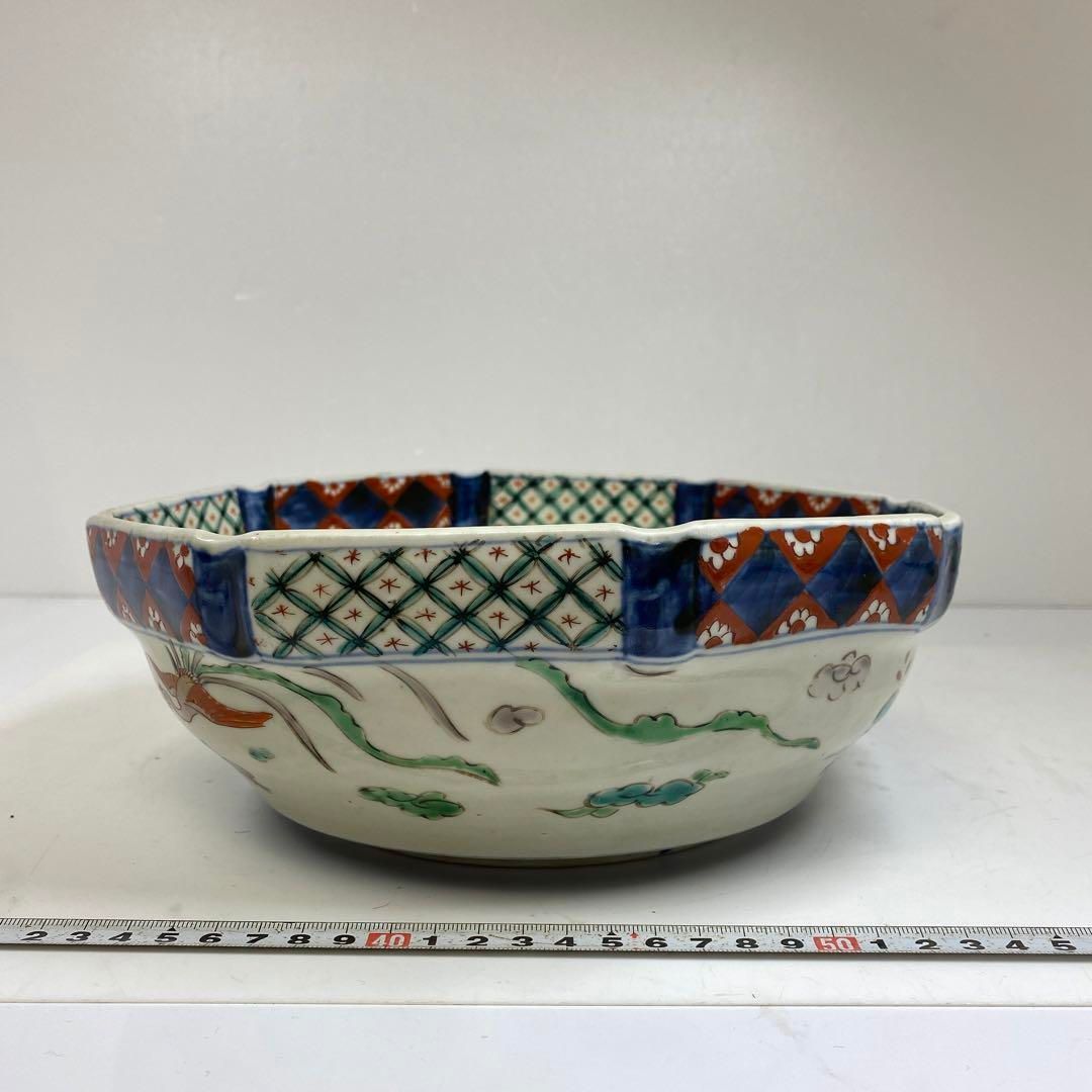 古伊万里 赤絵八角大鉢 口径23.5高さ9.5㎝ 東里6-0822①