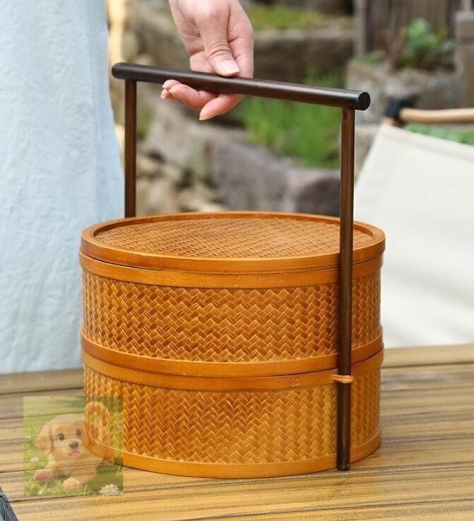 新入荷 竹工芸 提籃籠 收納盒 茶道具籠 茶具 竹細工