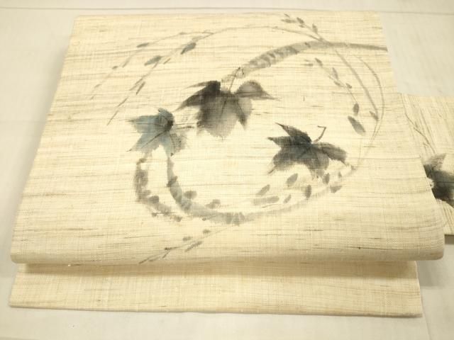 平和屋着物○塩瀬 九寸名古屋帯 正倉院花唐草文 銀