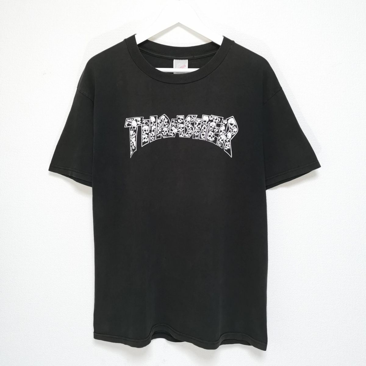 M 90s THRASHER スカル Tシャツ JERZEES 黒 USA製-hybridautomotive.com