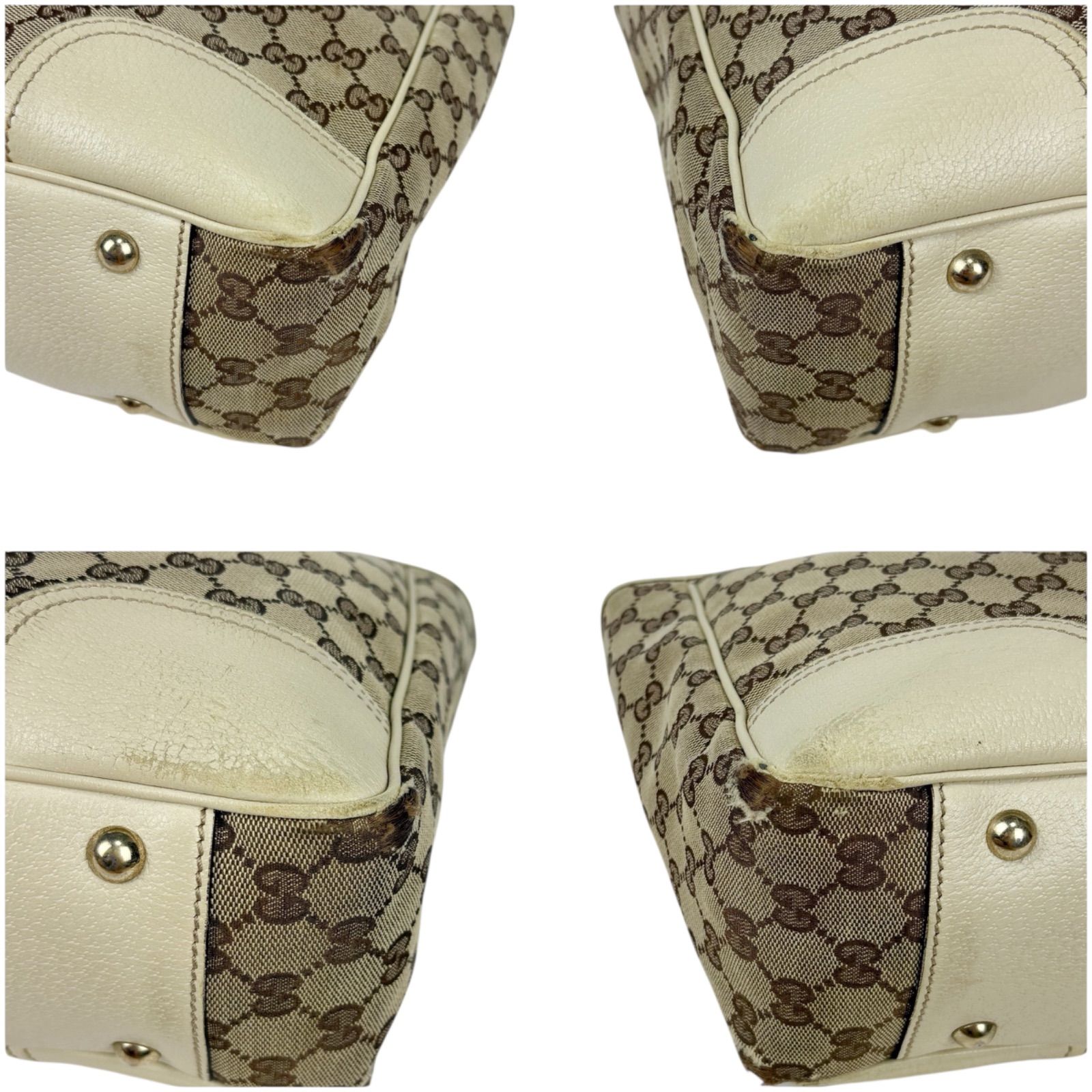 GUCCI グッチ トートバッグ ハンドバッグ シェリーライン キャンバス 白 GUCCI】グッチ オールドグッチ シェリーライン GGプラス 白
