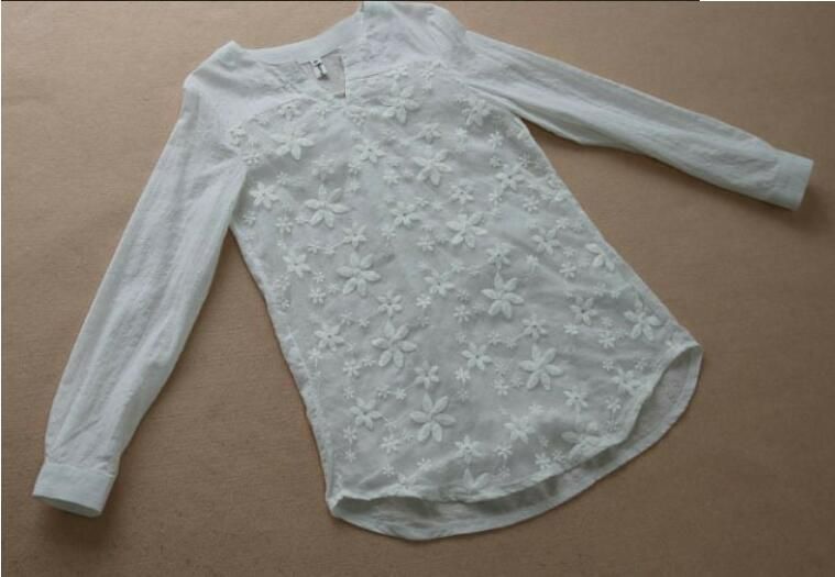 小花刺繍ブラウス tシャツ チュニック 長袖シャツ レース 長袖