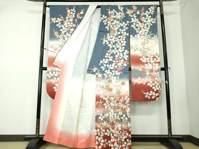 平和屋着物○十日町老舗ブランド 吉澤友禅 吾妻徳穂 振袖 駒刺繍 橘 暈