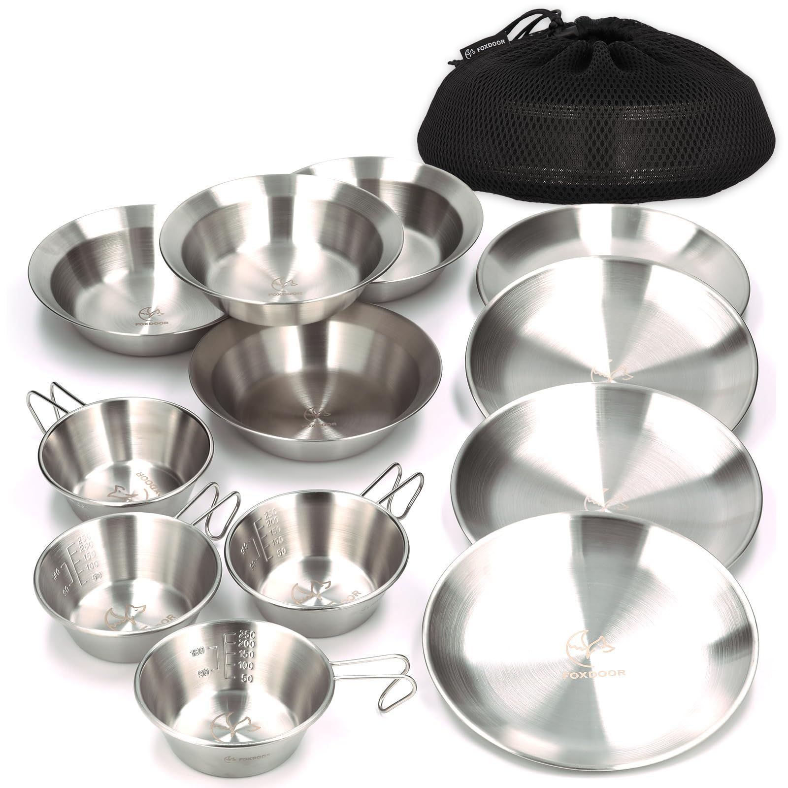 Style 各4点 計12点セット FOXDOOR アウトドア 食器セット 3枚組セット 4枚組セット シェラカップ コンパクト 収納 ステンレス キャンプ バーベキュー ファミリー 各4点 計12点セット