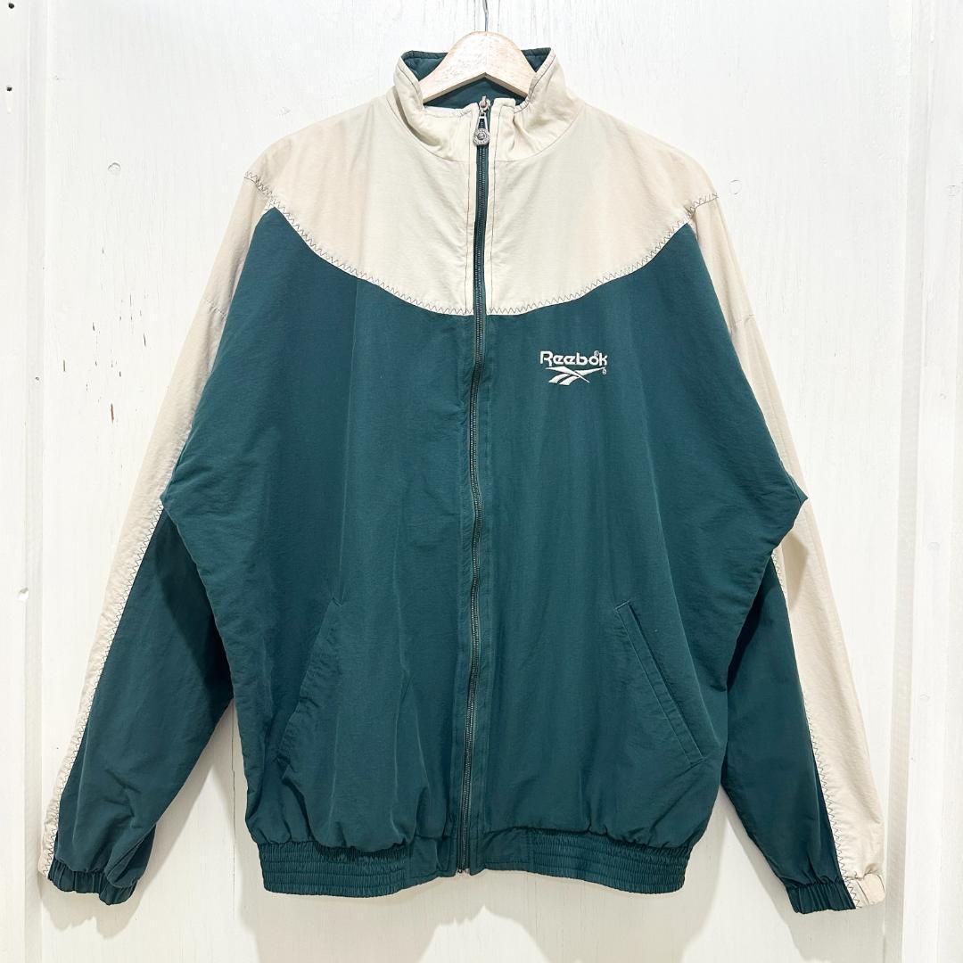 90s Reebok リーボック ナイロンジャケット バイカラー トラックジャケット スポーツMIX トラックジャケット XL グリーン 緑 古着 ユーズド