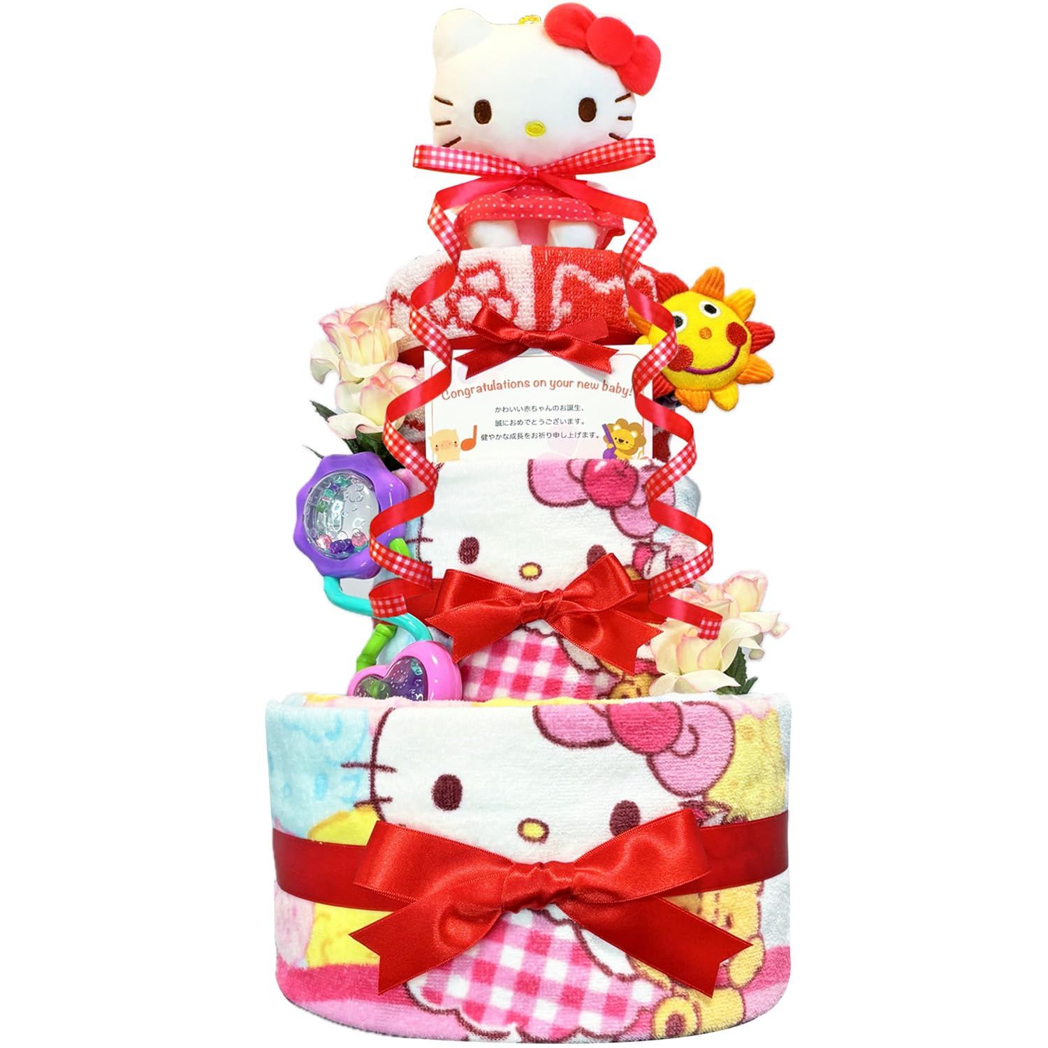 KanonBabys おむつケーキ 女の子 出産祝い 赤ちゃん 誕生日 ベビーシャワー ギフト 3段 Sサイズ 4011 ご出産祝い 新生児用にオススメおむつサイズＳ