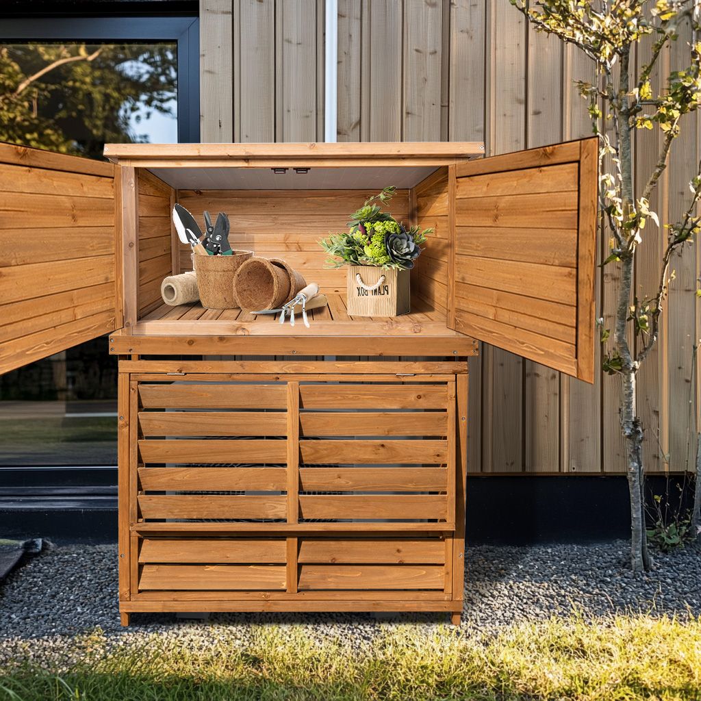 〇☆棚付き木製室外機カバー　ナチュラルブラウン 室外機カバー(木製) 和モダン・Sサイズ仕様 ／塗装色・ナチュラル