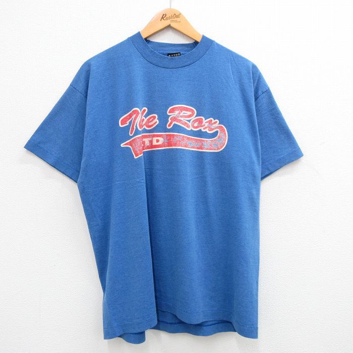 XL/古着 フルーツオブザルーム 半袖 ビンテージ Tシャツ メンズ 90s The Rox 大きいサイズ クルーネック 紺 ネイビー 24may18 中古