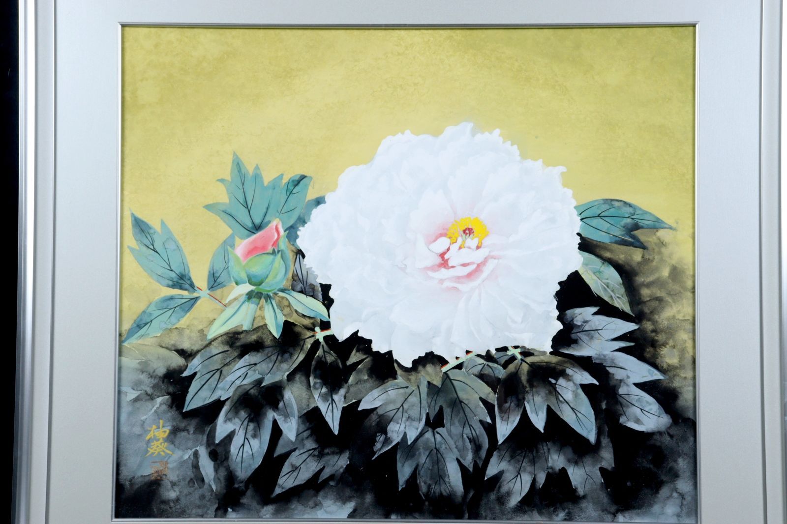 春早割 宮下柚葵 唐物 花 白牡丹 共シール 肉筆日本画10号 「牡丹」 絵画